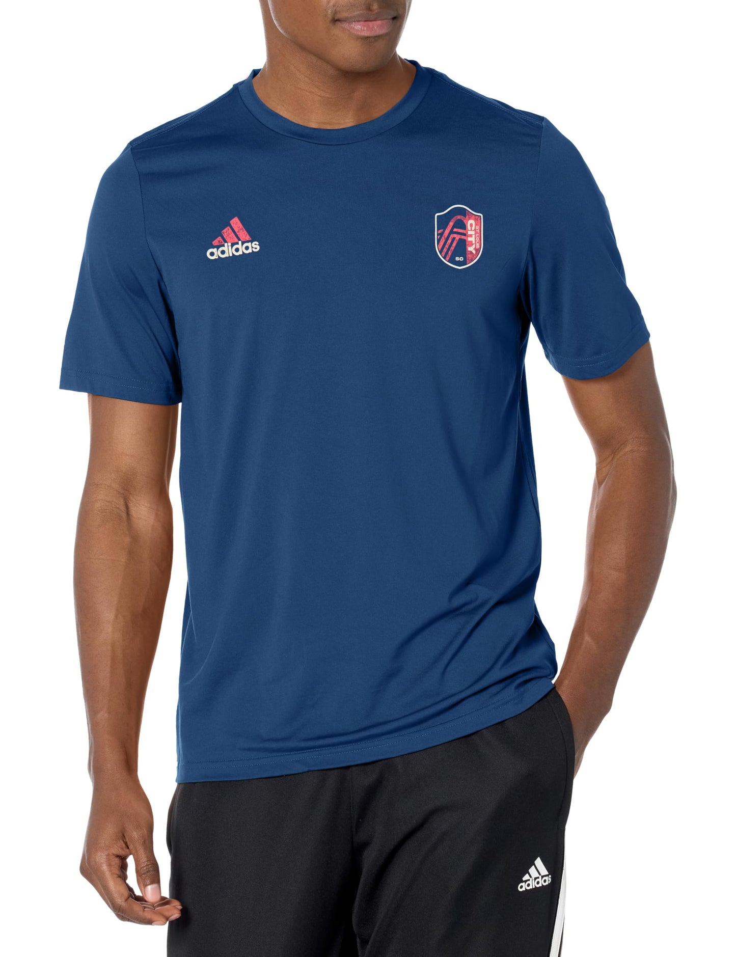 adidas Mens Long Sleeve Pre-Game T-Shirt Team Navy Blue/St. Louis City Sc 3X-Large - Renee Lane Company