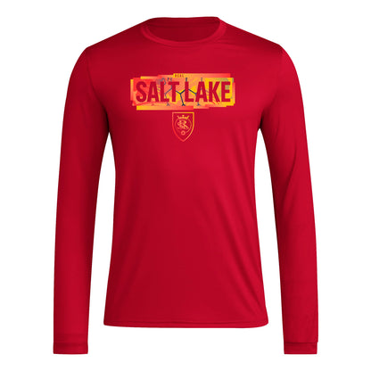 adidas Mens Long Sleeve Pre-Game T-Shirt Team Victory Red/Real Salt Lake X-Small - Renee Lane Company
