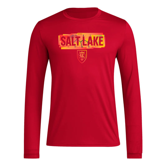 adidas Mens Long Sleeve Pre-Game T-Shirt Team Victory Red/Real Salt Lake X-Small - Renee Lane Company