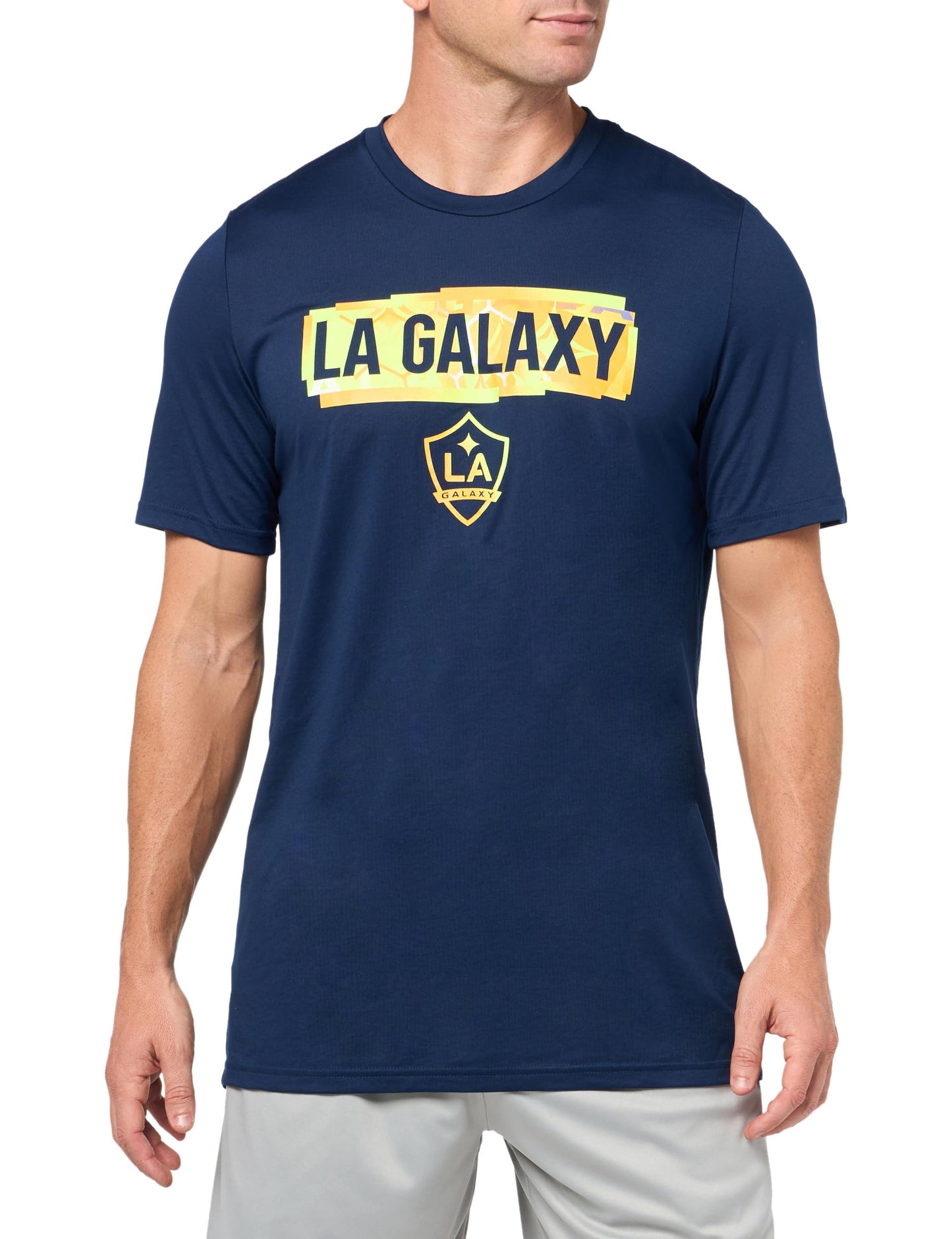 adidas Mens Los Angeles Galaxy Local Pop Short Sleeve Pre-Game T-Shirt Team Navy Blue/La Gallaxy XX-Large - Renee Lane Company