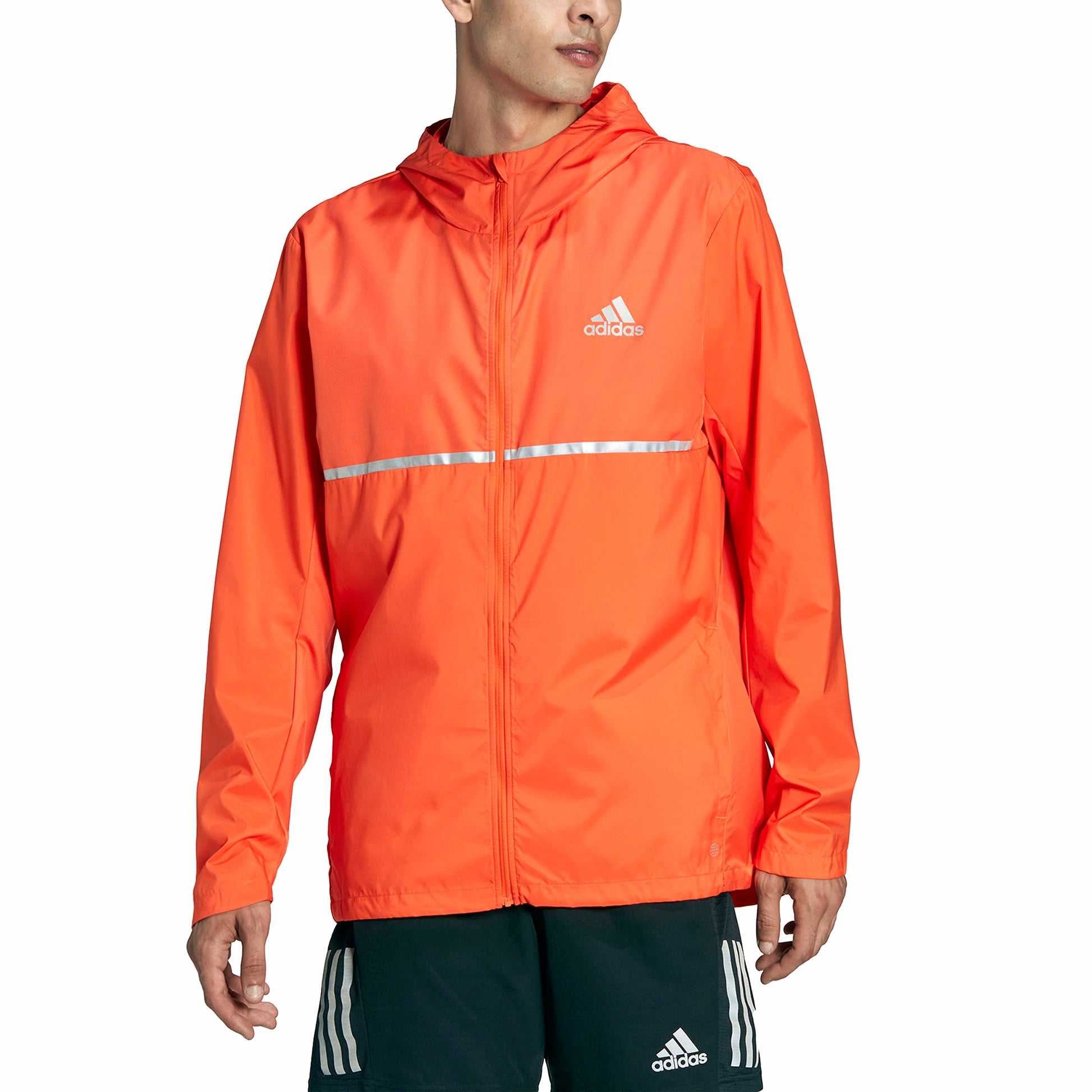 adidas Mens Own The Run Jacket Semi Impact Orange/Reflective Silver Small - Renee Lane Company