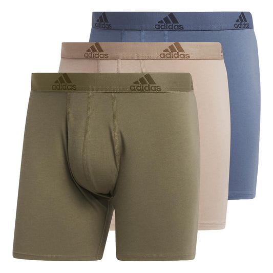 adidas Mens Performance Stretch Cotton Boxer Brief Underwear (3-Pack) Designed for Active Comfort and All Day wear Olive Strata Green/Chalky Brown/Preloved Ink Blue XX-Large - Renee Lane Company