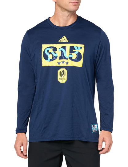 adidas Mens SC Long Sleeve Pre-Game T-Shirt Team Navy Blue/Nashville Soccer Club Small - Renee Lane Company