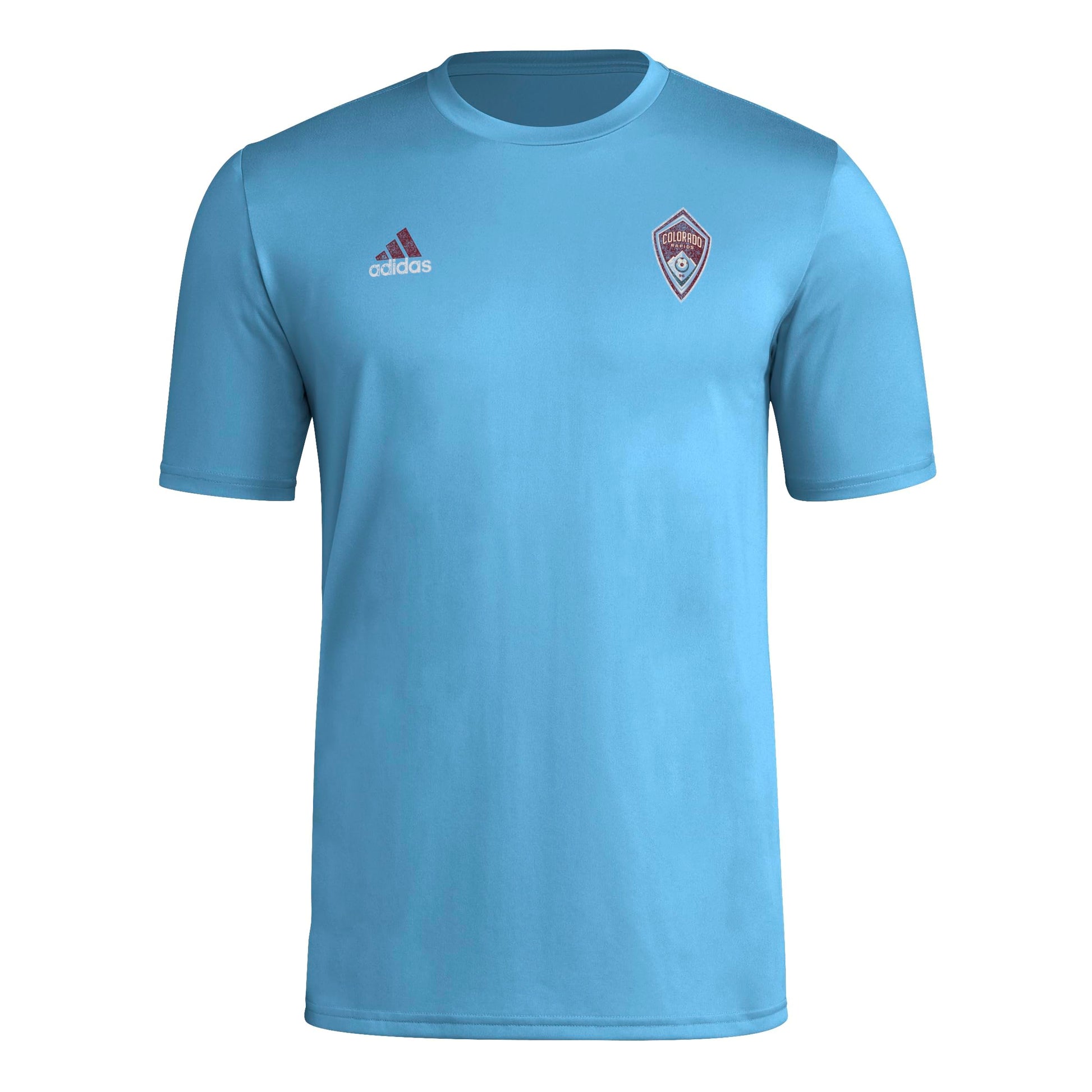 adidas Mens Short Sleeve Pre-Game T-Shirt Bahia Light Blue/Colorado Rapids XX-Large - Renee Lane Company