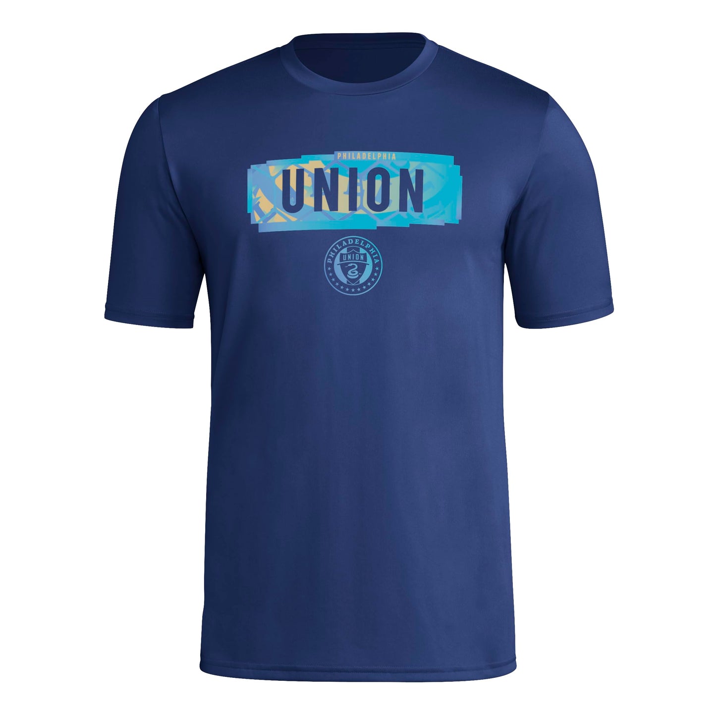 adidas Mens Short Sleeve Pre-Game T-Shirt Team Navy Blue/Philadelphia Union Small - Renee Lane Company