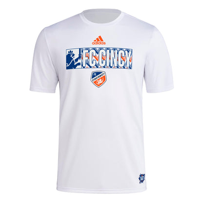 adidas Mens Short Sleeve Pre-Game T-Shirt White/Fc Cincinnati Medium - Renee Lane Company