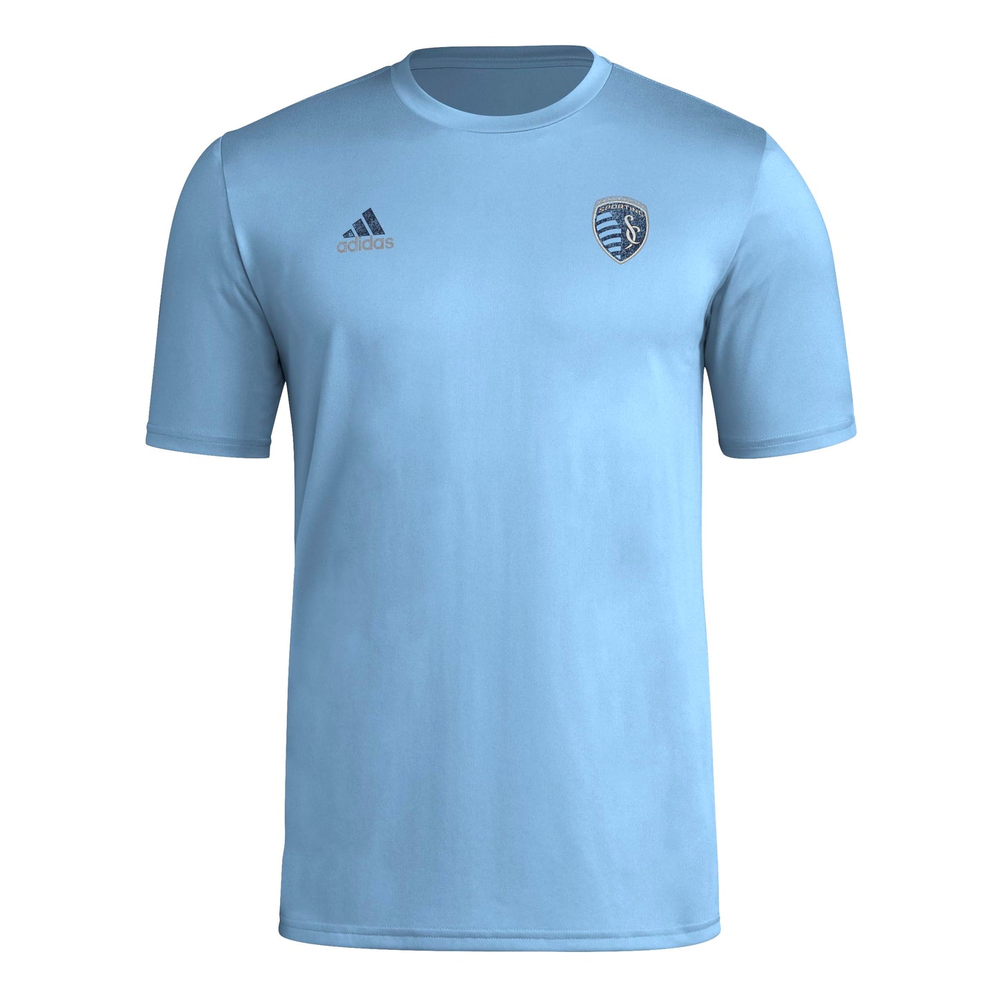 adidas Mens Size Short Sleeve Pre-Game T-Shirt Smoke Blue/Sporting Kansas City Large Tall - Renee Lane Company