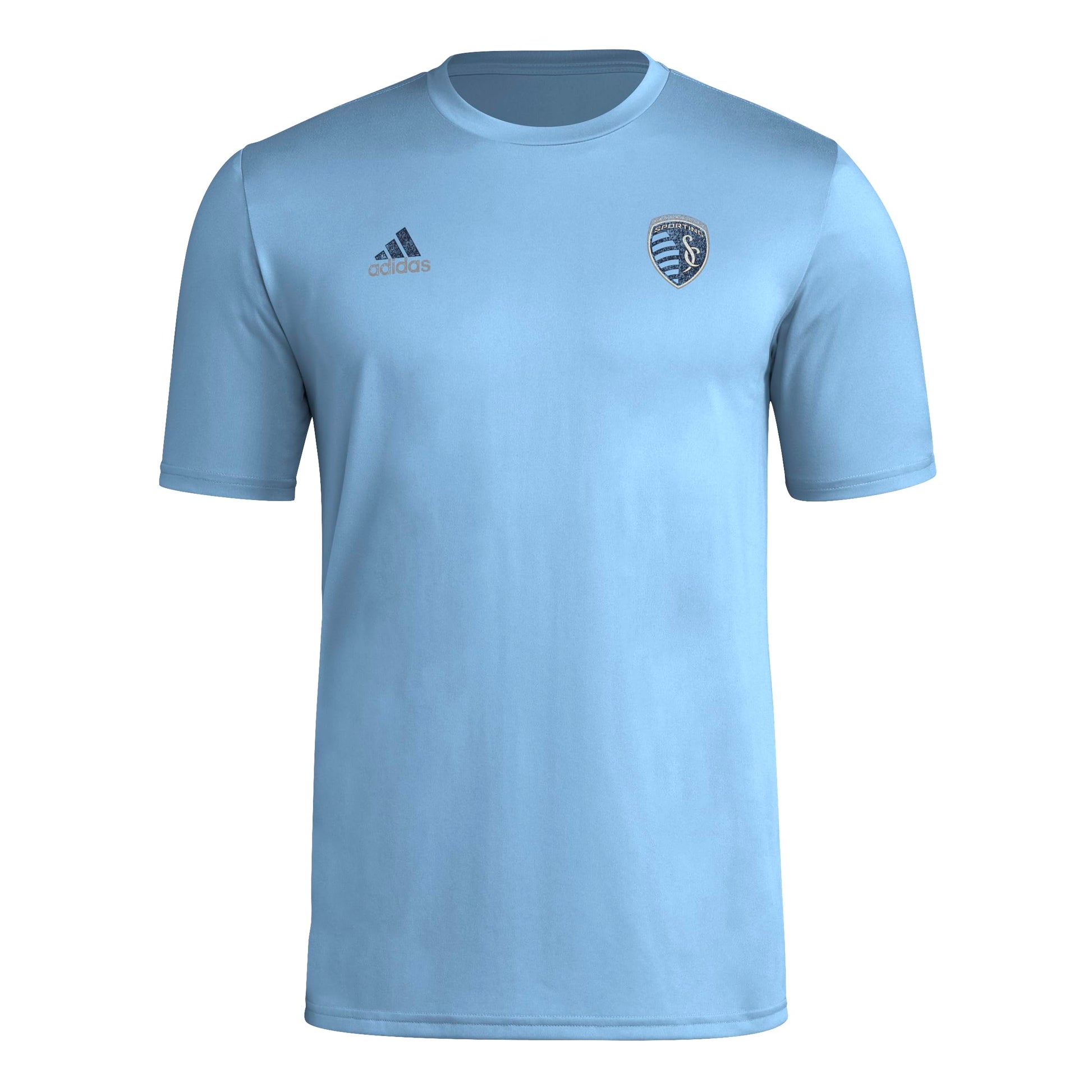 adidas Mens Size Short Sleeve Pre-Game T-Shirt Smoke Blue/Sporting Kansas City Large Tall - Renee Lane Company