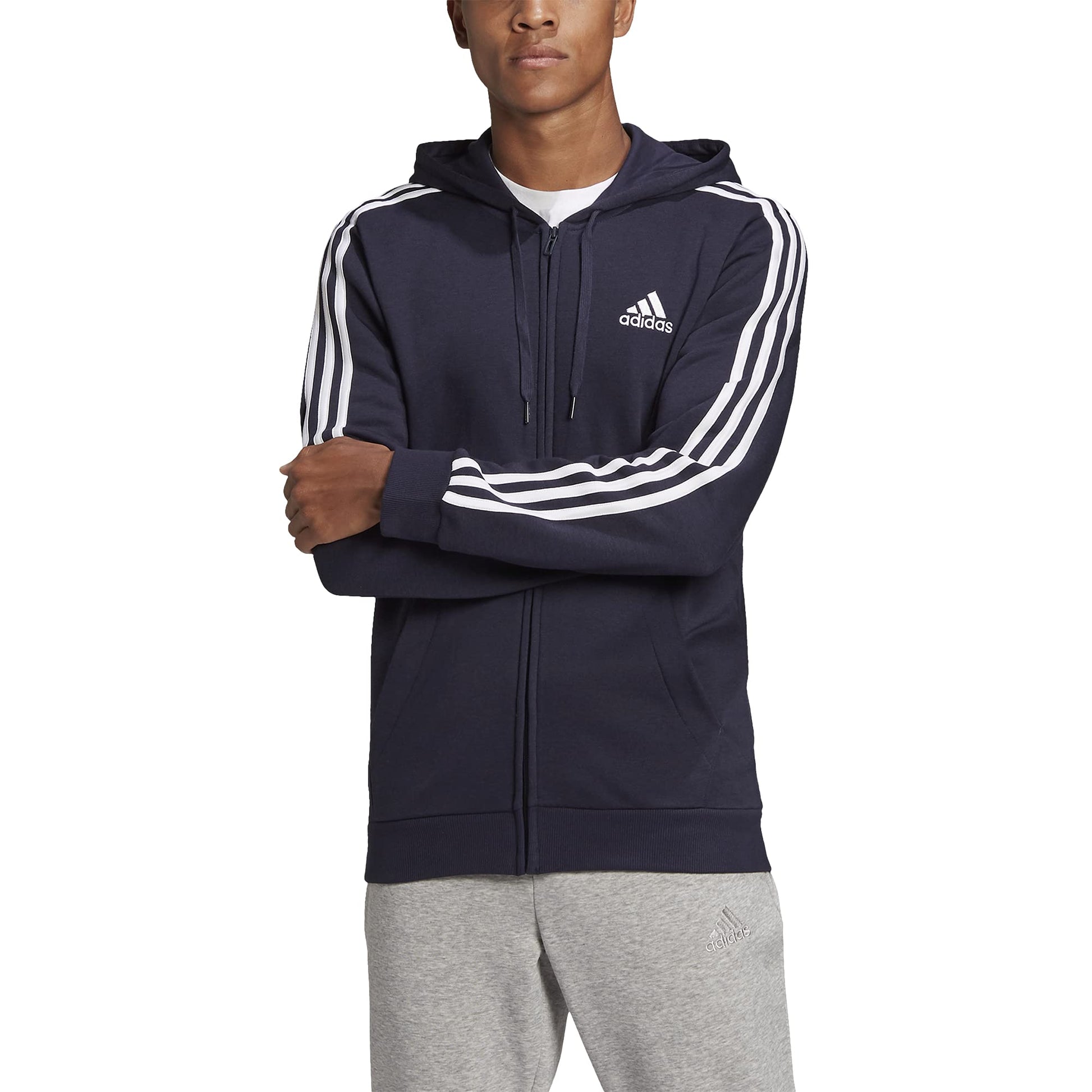 adidas Mens Standard Essentials Fleece 3-Stripes Full-Zip Hoodie Legend Ink - Renee Lane Company