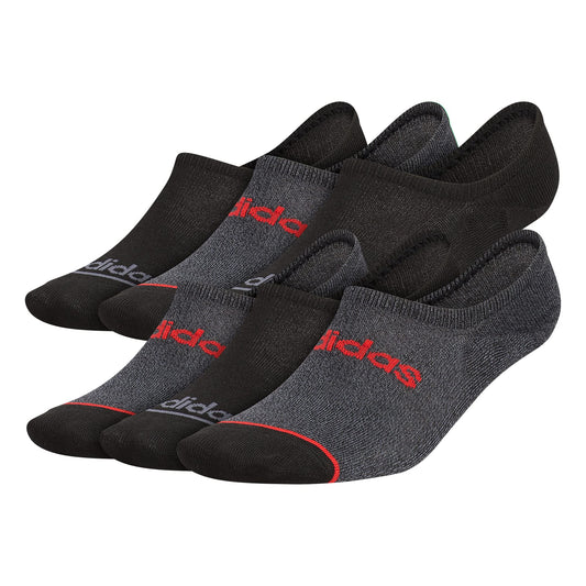 adidas Mens Superlite Linear 3.0 Super No Show Socks (6-Pair) Black/Onix Grey/Vivid Red Large - Renee Lane Company