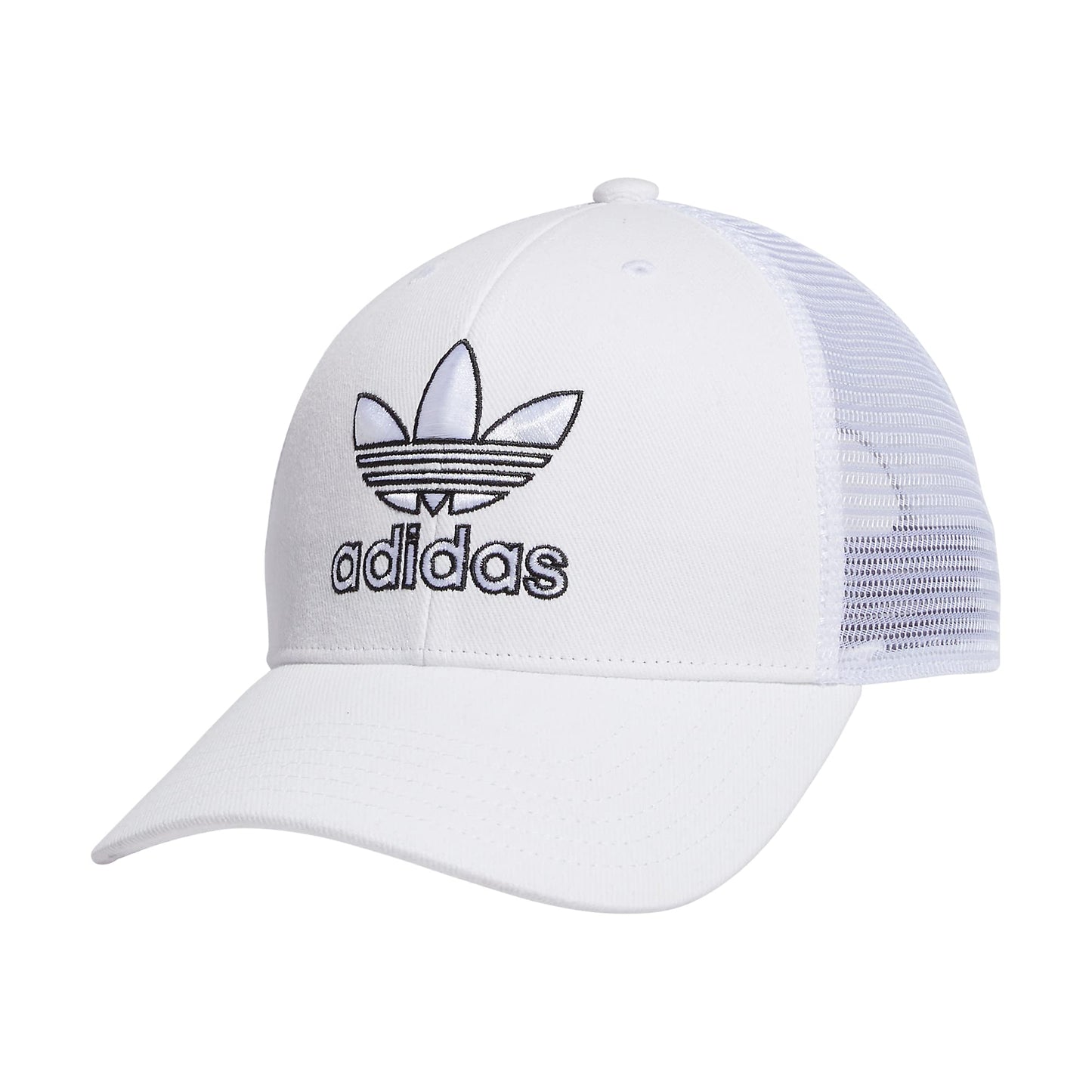 adidas Originals Mens Icon Trucker Structured Precurve Snapback Cap White/Black One Size - Renee Lane Company