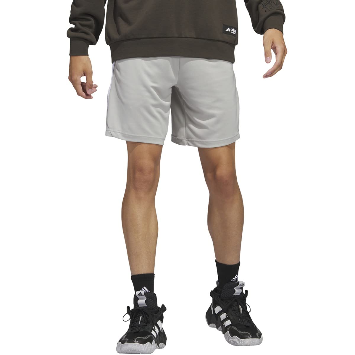 adidas Originals Mens Standard Legends 3-Stripes Basketball Shorts Metal Grey/White - Renee Lane Company