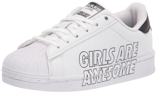 adidas Originals Superstar Sneaker White/White/Black (Girls are Awesome) 10.5 US Unisex Little Kid - Renee Lane Company