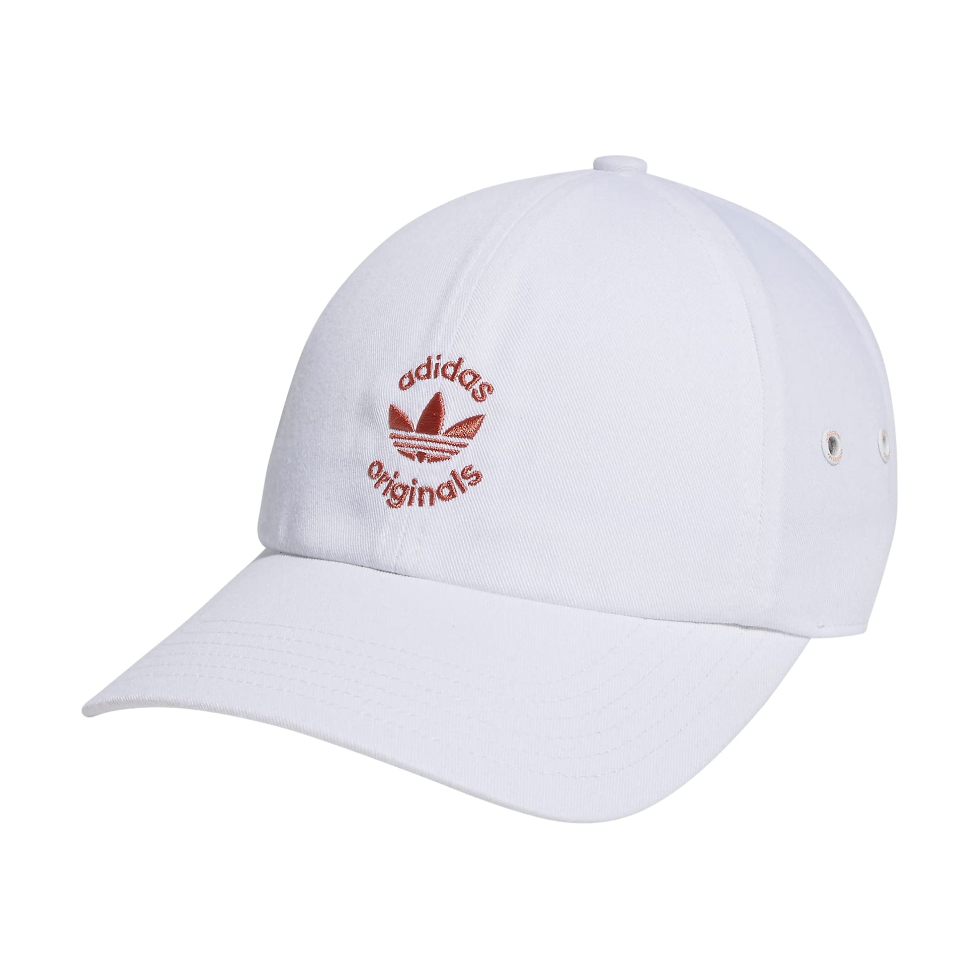 adidas Originals Womens Union Relaxed Fit Adjustable Strapback Cap White/Magic Earth Red One Size - Renee Lane Company