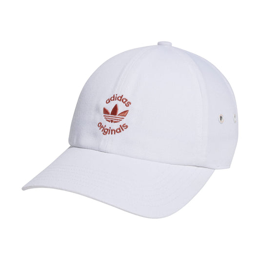 adidas Originals Womens Union Relaxed Fit Adjustable Strapback Cap White/Magic Earth Red One Size - Renee Lane Company