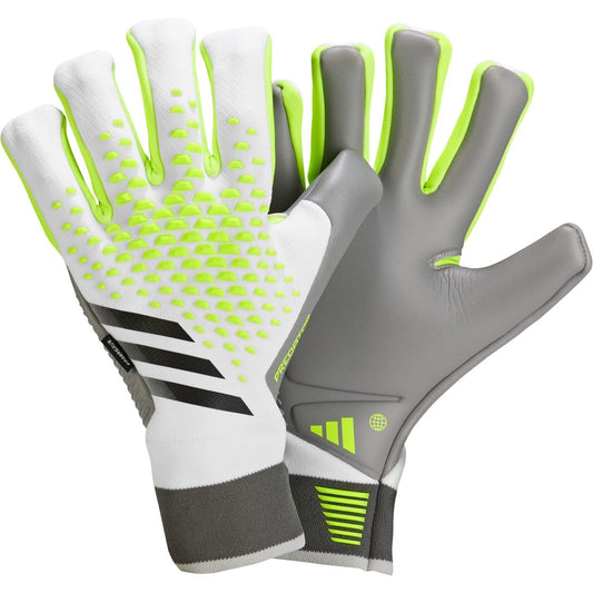 adidas Predator Pro Fingersave Goalkeeper Gloves - Reinforced Strapless High Definition Grip Eco-Friendly Material Multiple Colors and Sizes (White/Lucid Lemon/Black 9) - Renee Lane Company