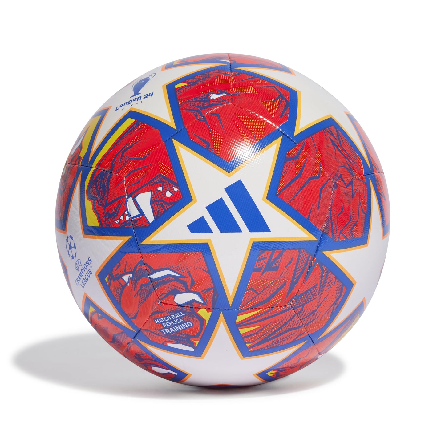 adidas UCL TRN White/GLOBLU/FLAORA Football/Soccer Ball (Machine-Stitched) for Unisex Size 5 - Renee Lane Company