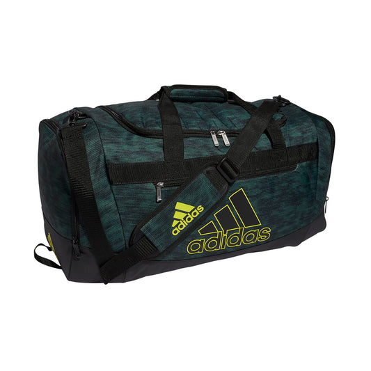 adidas Unisex Adult Defender 4.0 Duffel Bag Discontinued Static Wash Green Oxide/Black/Impact Yellow One Size - Renee Lane Company