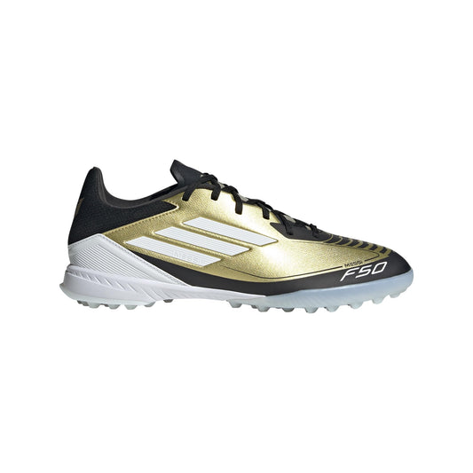 adidas Unisex F50 League Messi Turf Sneaker Gold Metallic/White/Black 7.5 US Men - Renee Lane Company