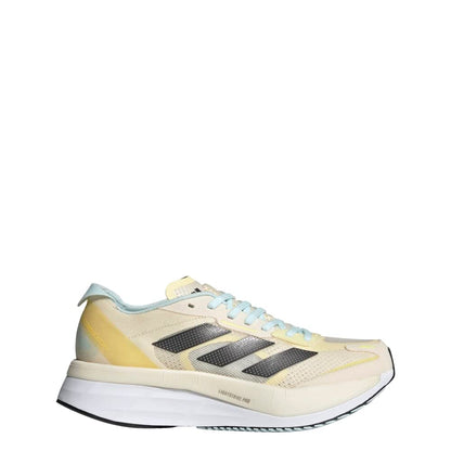 adidas Womens Adizero Boston 11 Sneaker Ecru Tint/Night Metallic/Beam Yellow 6.5 - Renee Lane Company