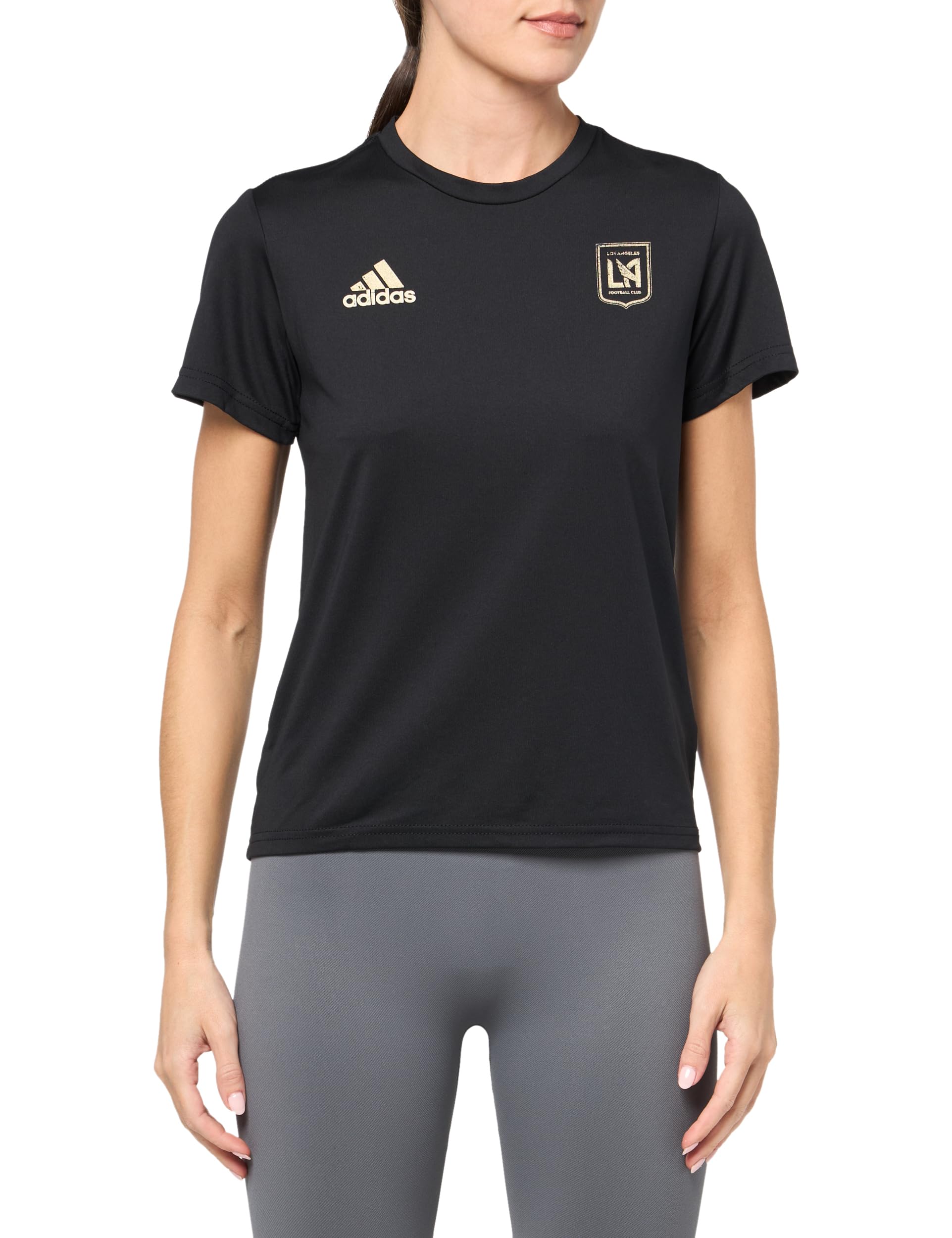 adidas Womens FC Short Sleeve Pre-Game T-Shirt Black/Los Angeles Football Club Large - Renee Lane Company