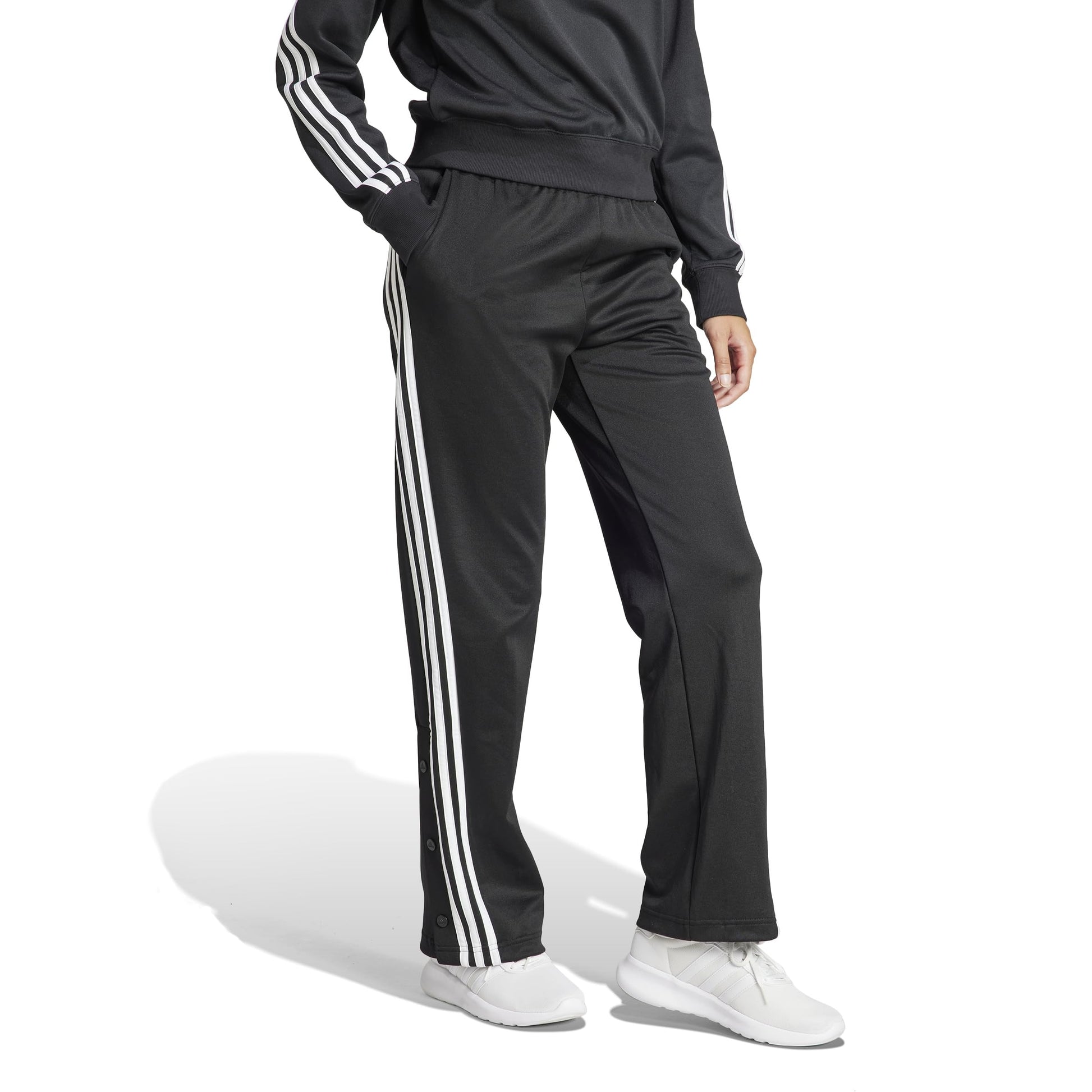 adidas Womens Iconic Warpping 3-Stripes Snap Track Pants Black/White - Renee Lane Company