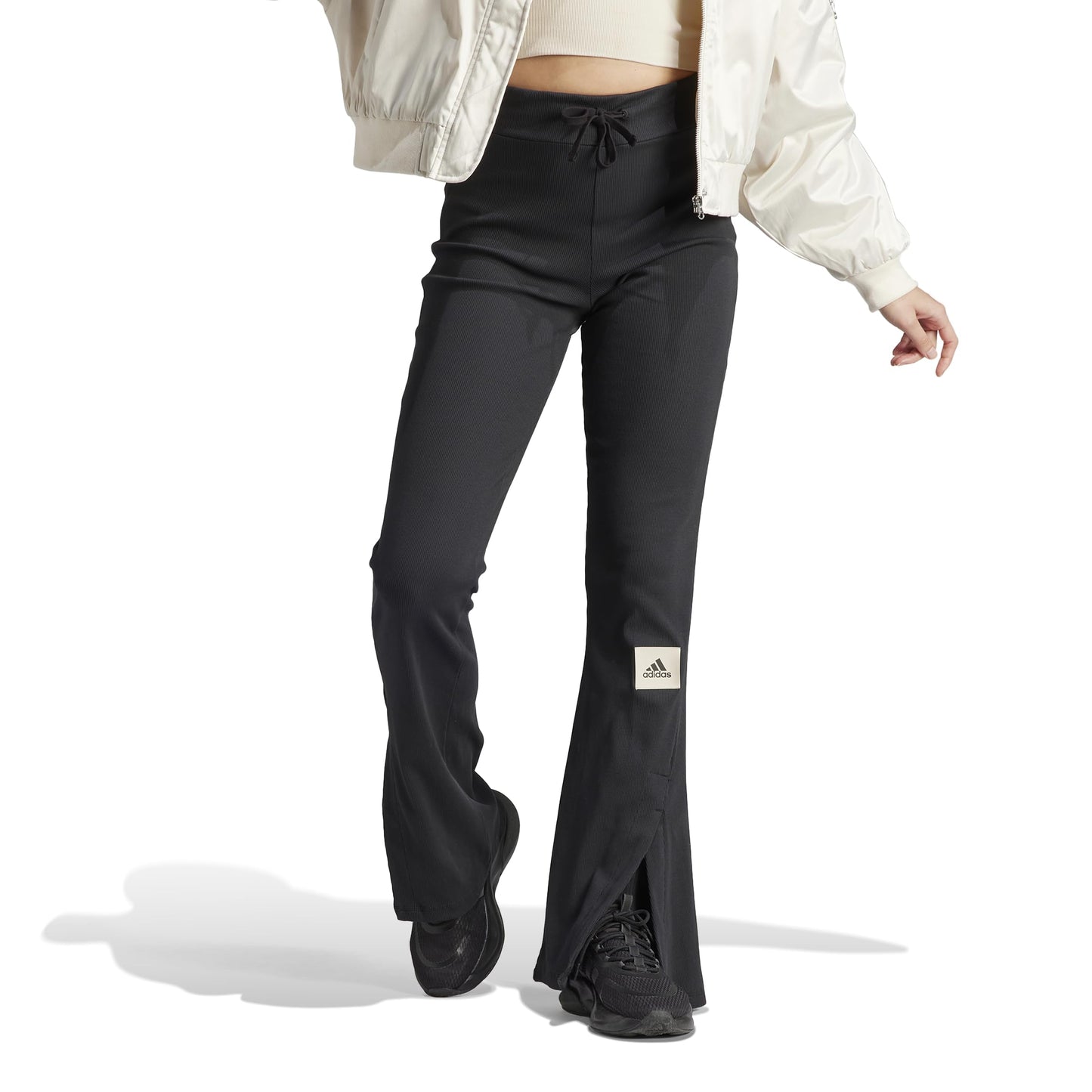 adidas Womens Lounge Ribbed Flared Leg Pants Black X-Small - Renee Lane Company