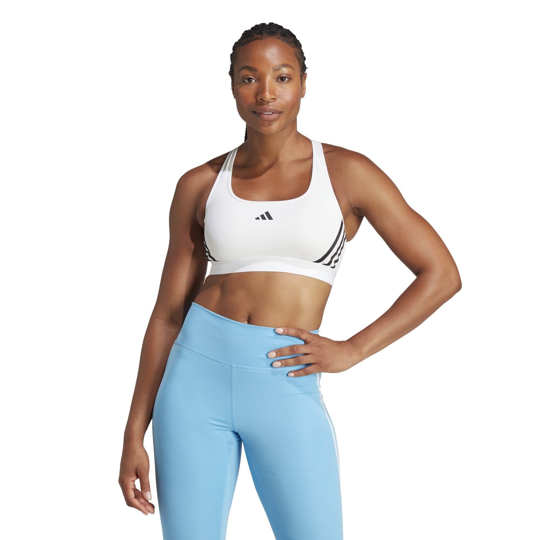 adidas Womens Powerreact Training Medium Support 3-Stripes Bra White/Black (3X-Large) DD/F - Renee Lane Company
