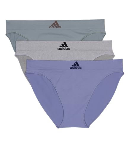 adidas Womens Seamless Bikini Underwear 3-pack Silver Violet/Heather Grey/Silver Green Large - Renee Lane Company
