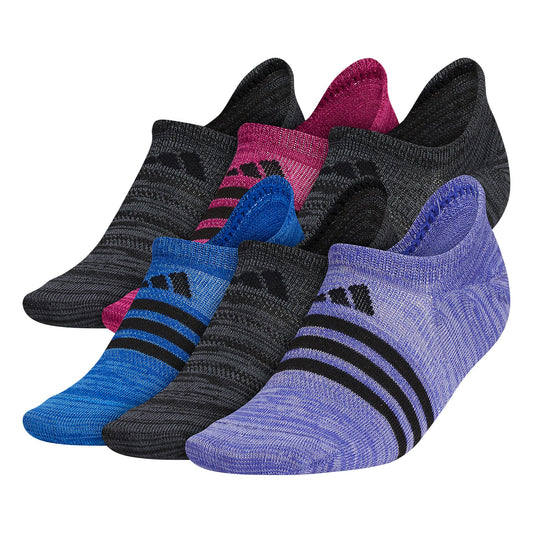 adidas Womens Superlite Super No Show Socks (6-pair) Semi Night Flash/Black/Power Berry Purple Medium - Renee Lane Company