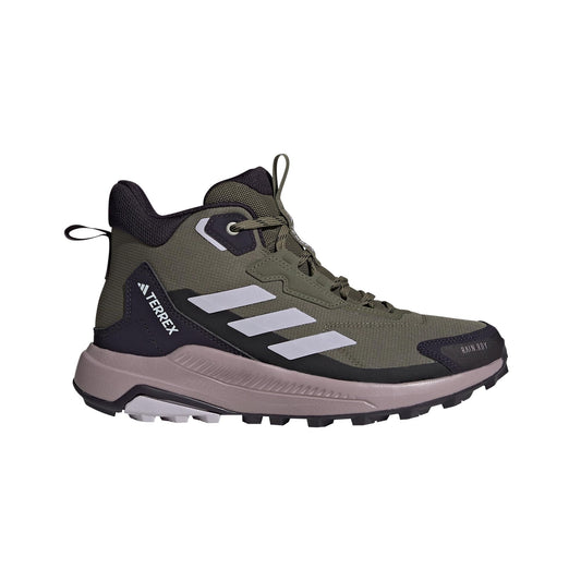 adidas Womens Terrex Anylander Mid Top Rain.RDY Hiking Sneaker Olive Strata/Silver Dawn/Amber Tint 5 - Renee Lane Company