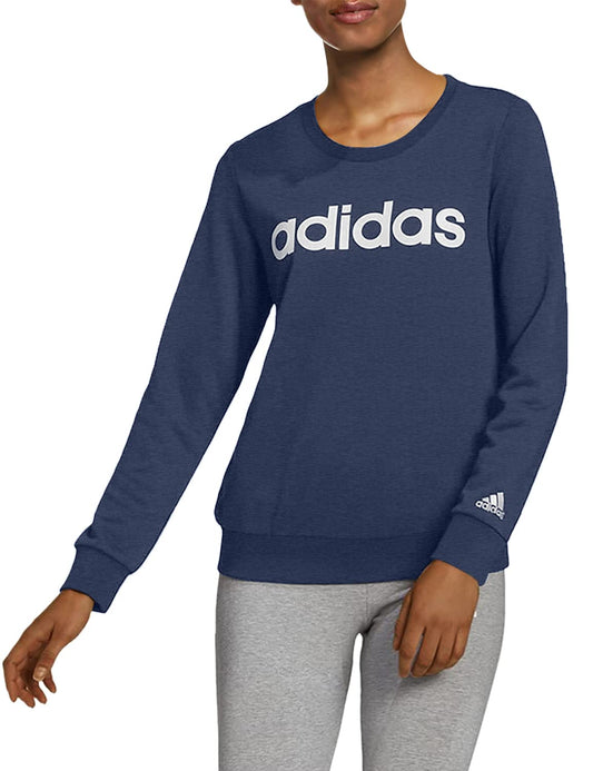 adidas womens Linear French Terry Sweatshirt Crew Navy 1X - Renee Lane Company