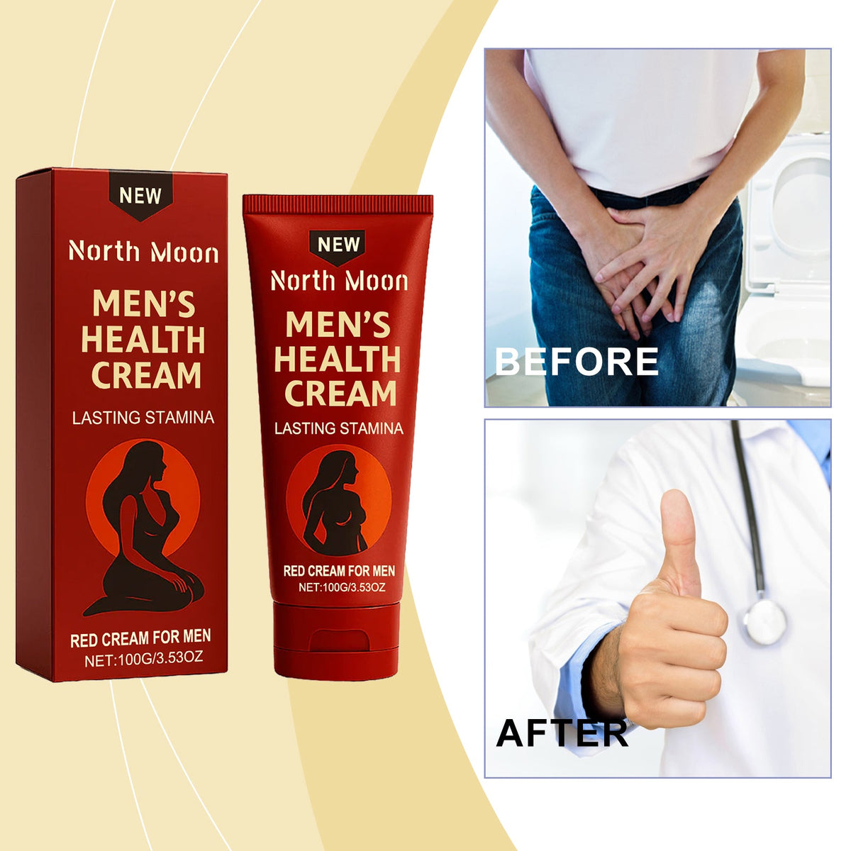 North Moon Men's Health Cream red tube and red box packaging