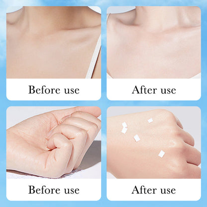 Sunscreen before-and-after skin comparison with cream dots on arm