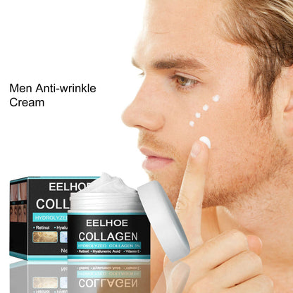 EELHOE collagen face cream with white pump applicator and teal box on face
