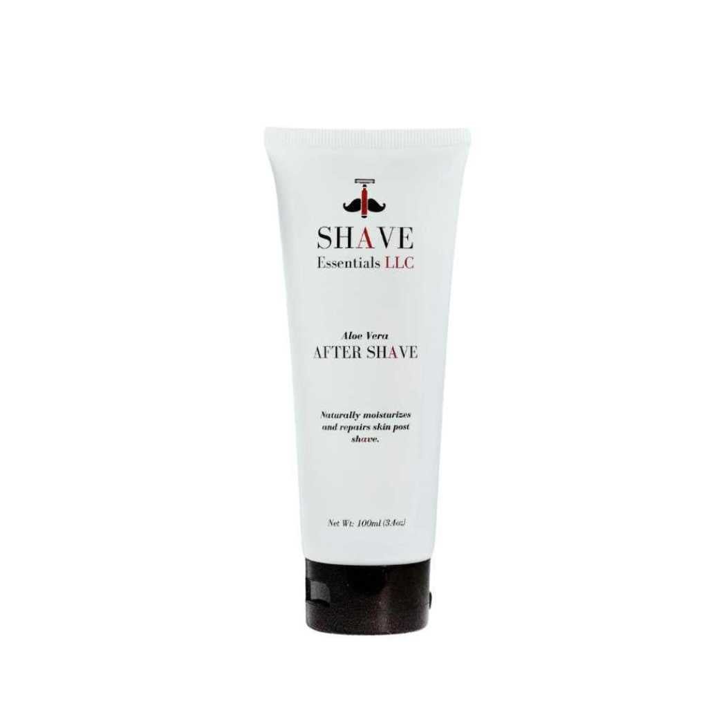 Aftershave gel tube with white label and dark cap, Aloe Vera after shave