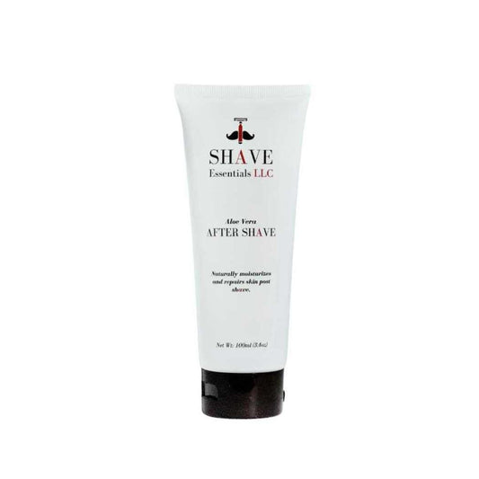 Aftershave gel tube with white label and dark cap, Aloe Vera after shave