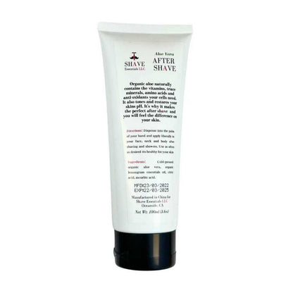Aftershave gel tube back label with ingredients text and dark cap