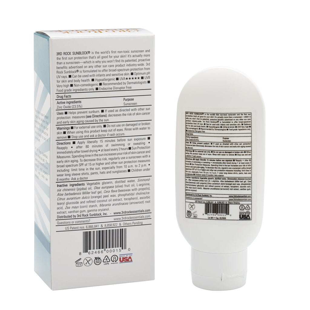 Sunscreen lotion tube back with label, barcode, and product information