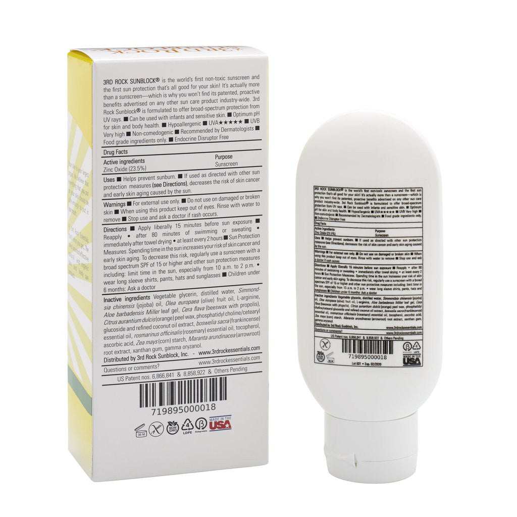 Sunscreen lotion box and tube showing ingredient and label details
