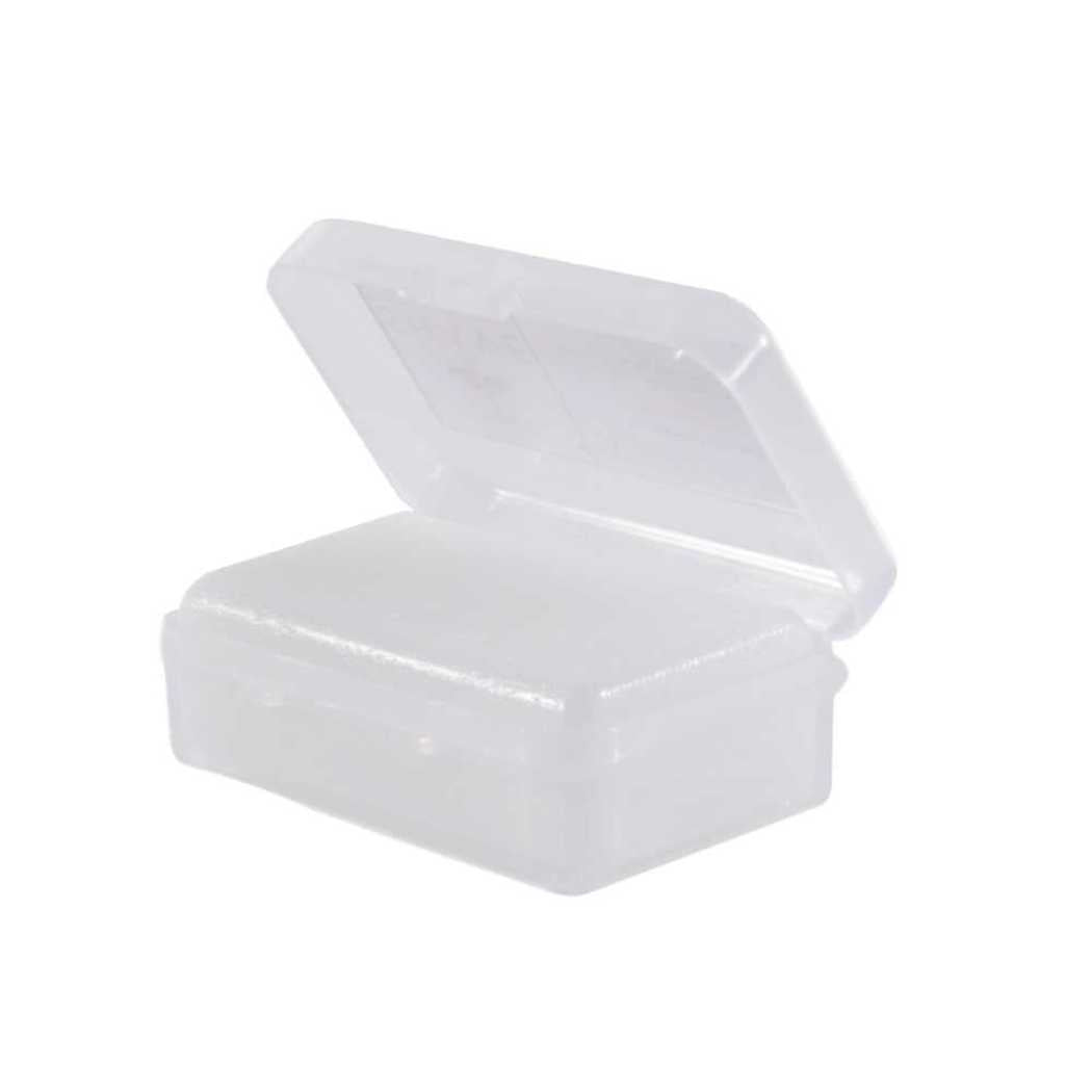 White alum block with clear lid open in plastic case