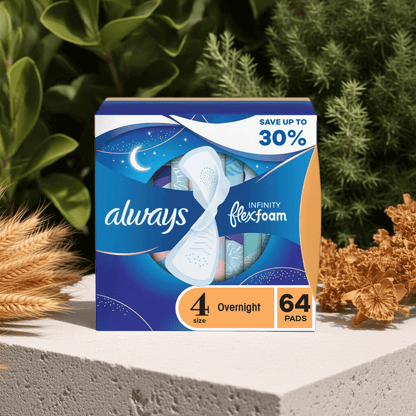 Always Infinity FlexFoam Overnight Pads with Wings, Unscented, Size 4, 64 ct.