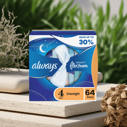 Always Infinity FlexFoam Overnight Pads with Wings, Unscented, Size 4, 64 ct.