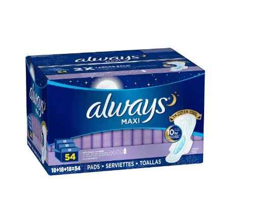 Always Maxi Overnight Pads with Wings, Size 5, 54 ct.