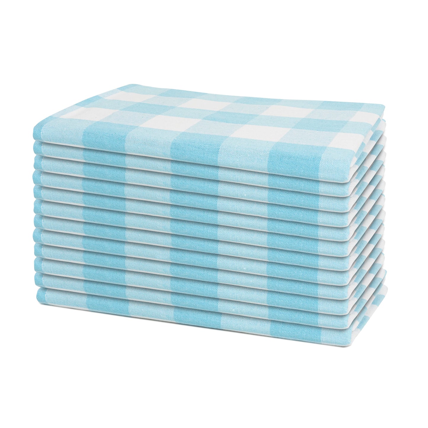Plaid dinner napkins, light blue and white check, folded stack