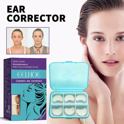 Cosmetic ear corrector stickers set with open teal case and white adhesive ear pads