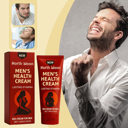North Moon Men's Health Cream red tube and box with lasting stamina label