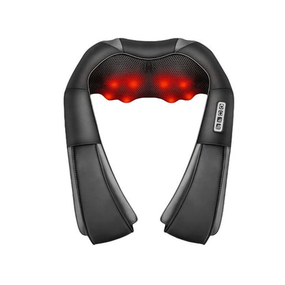 Black neck massager wrap with red LED heat lights and control panel