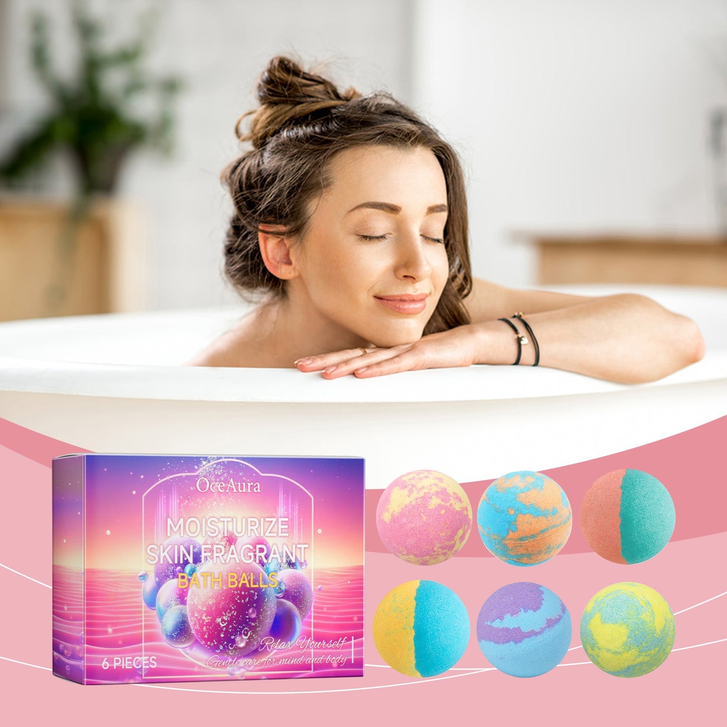 Bubble bath balls set with 6 colorful spheres and boxed kit