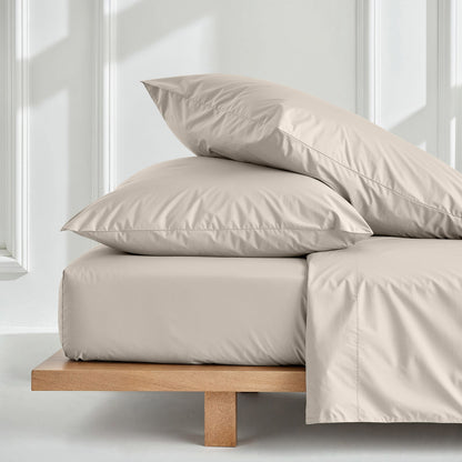 Luxe sateen pillowcase set, light beige with smooth envelope closure style